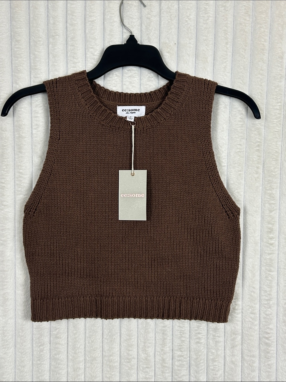 eesome Chocolate Brown Knit Sleeveless Crop sweater S